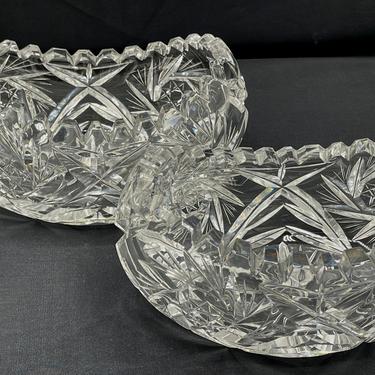 Vintage Pair of American Brilliant Buzz Pin wheel Cut Oval Bowls 5&amp;quot; X 3&amp;quot; 