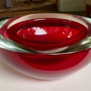 MCM Red Murano Glass Geode Bowl 