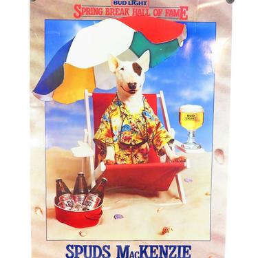 Vtg SPUDS MACKENZIE Poster BUD LIGHT Spring Break DOG Beach Bum BAR ART Beer Ad