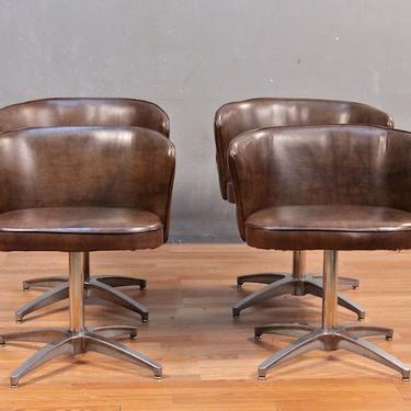 1970s Cocoa Strapped Vinyl Swivel Accent Chair