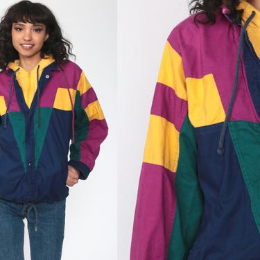 80s color block hoodie hotsell