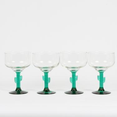 Margarita Glassware, Cactus Glassware, Margarita glasses, Stemmed Glassware, Green Glassware, Desert Glassware, Cactus Margarita, Set of 4 