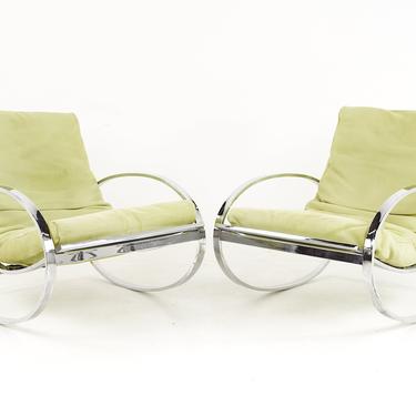 Renato Zevi for Selig Mid Century Chrome Elliptical Rocking Chairs - A Pair - mcm 