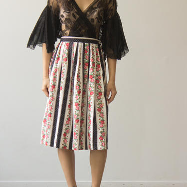 1980s Rose Striped Provençal Skirt 