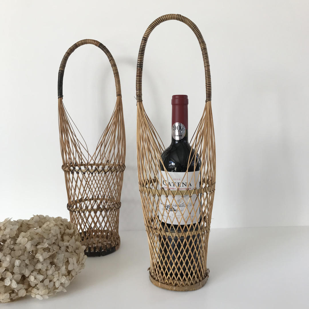 Wicker Wine Basket with Handle Woven Bamboo Bottle Holder Caddy