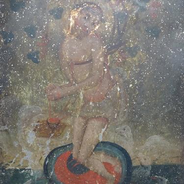 1800's Retablo La Preciosa Sangre de Cristo, or Eucharistic Man of Sorrow,  Antique Religious Oil Painting on Tin 