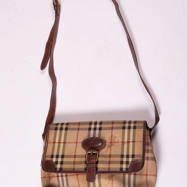 Vintage BURBERRY 1990s Nova Check Canvas and Leather Crossbody Bag with Double Interior Pockets Y2K Logo Plaid Burberry's 