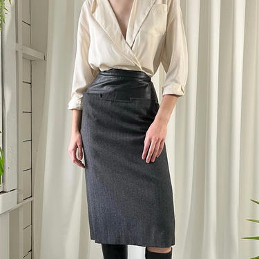 90s Leather &amp; Wool Pencil Skirt