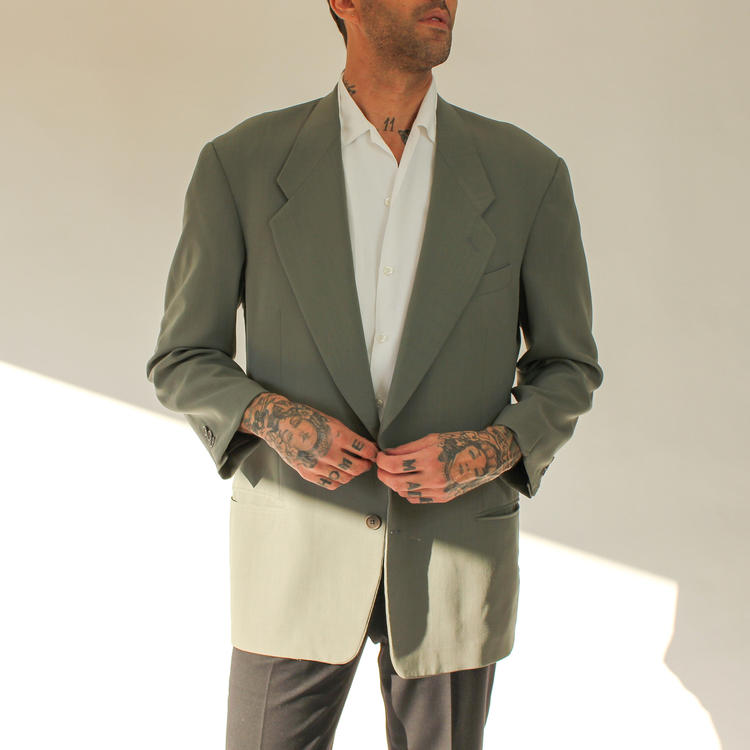 Vintage 80s Giorgio Armani Sage Green Wool Gabardine | The Vault