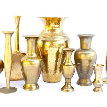 Collection Of Assorted Vintage Brass Vases Lot Of 9 Wedding