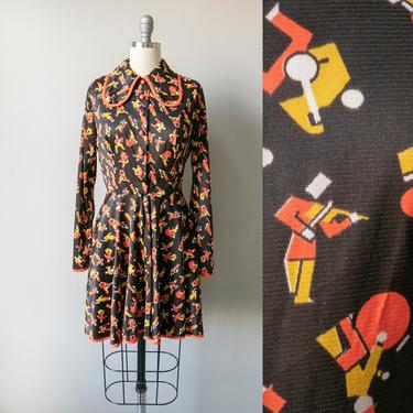 1970s Dress Musician Novelty Print Shirtfront S 