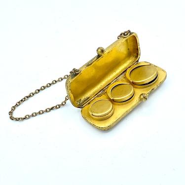 Antique Edwardian Slotted Coin Purse, 1909 Engraved Gold-Tone Metal Change Sorter Dance Purse 