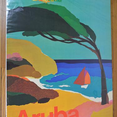 American Airlines "Aruba" Vintage 1960s Tourism Travel Poster 