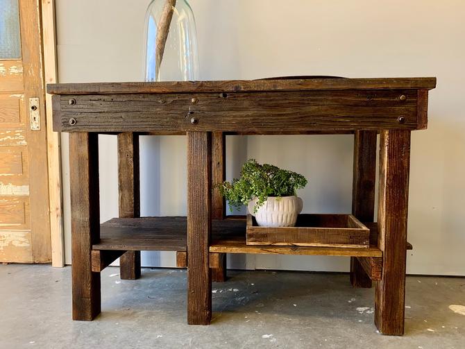 Reclaimed Wood Workbench Rustic Kitchen Island Rustic Bar Antique Vintage Entryway Table Bar Height Table Planked Table Farm By Piccadillyprairie From Piccadilly Prairie Of Minnetonka And Edina Mn Attic