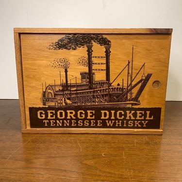 Vintage George Dickel Tennessee Whisky Wooden Box Sliding Top Dovetail Steamboat 