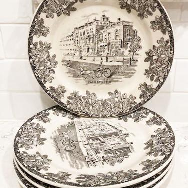Set of 4 Rare Vintage Shenango Park Row 1860 Restaurant Ware China 9&amp;quot; Black Plate by LeChalet