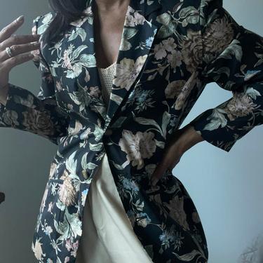 vintage silk sleek floral lightweight blazer 