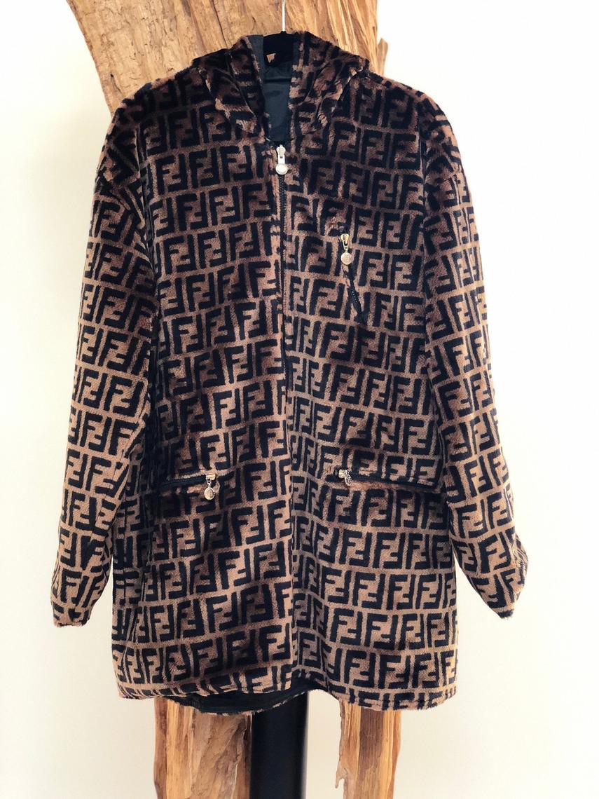 FENDI Zucca Coat Monogram FF Logo Print Vintage Reversible Zip