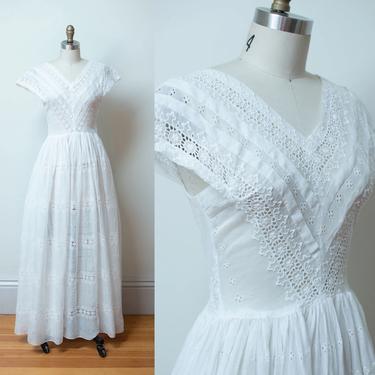 1940s White Eyelet Dress / 40s Wedding Dress 