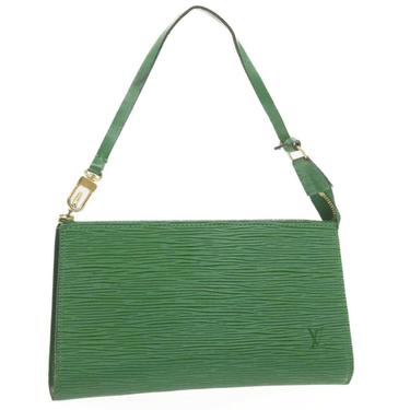 Vintage 90s LOUIS VUITTON LV Logo Green Epi Leather Pochette 