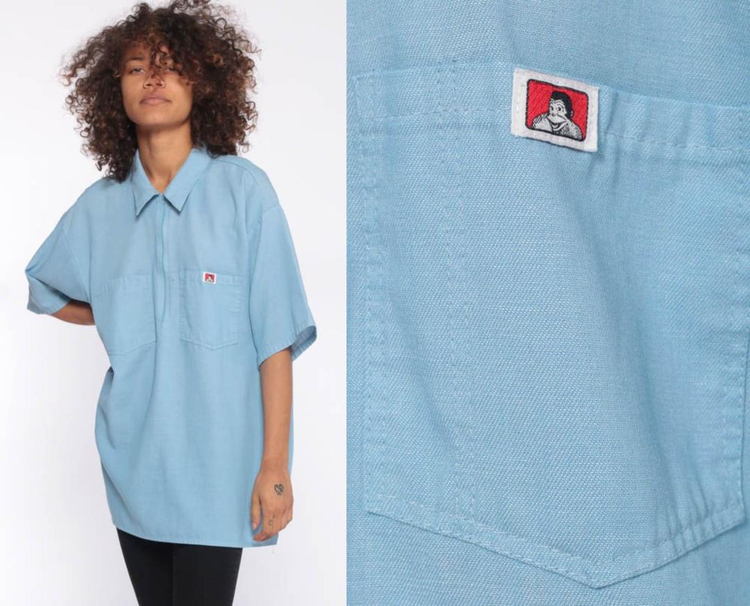 BEN DAVIS Shirt -- Baby Blue 90s Zip Up Workwear | Shop