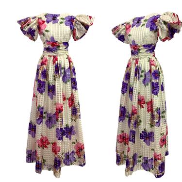 Vtg Vintage Late 1970s 70s Designer William Pearson Lattice Floral Gown 