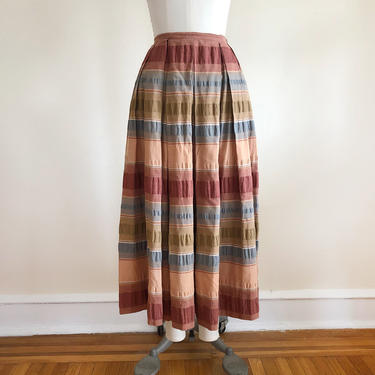 Full, Multicolored, Striped Seersucker Midi Skirt - 1990s 