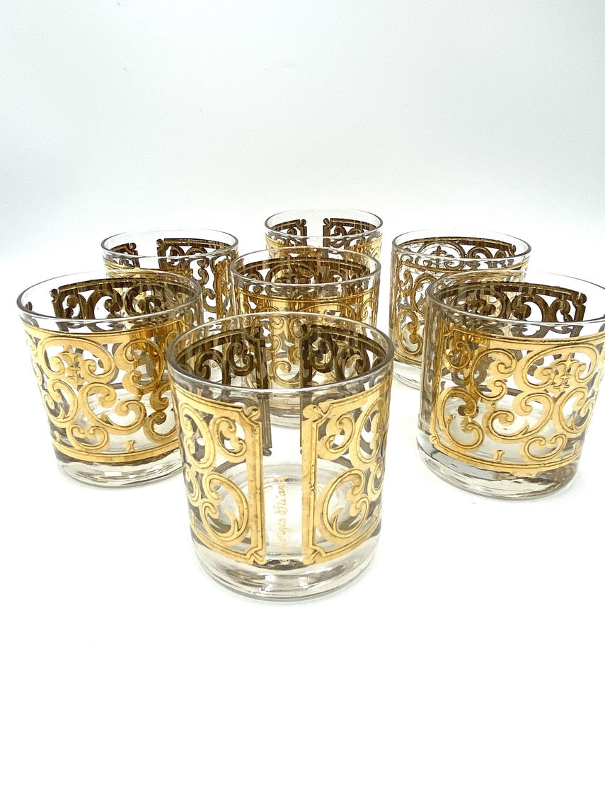 George Briard Black and 22K Gold Collins Glasses. Set of 4