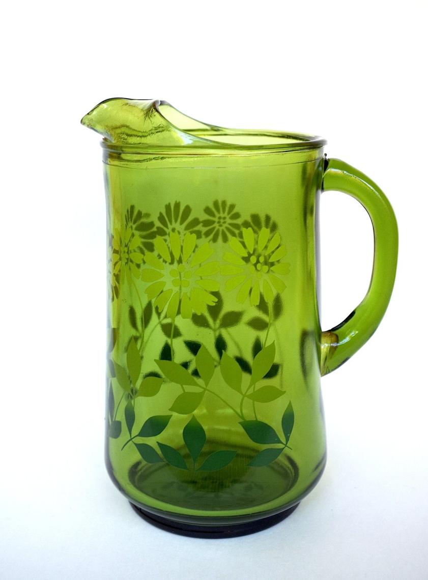 Mid Century Green Glass Vase with Ombre Effect Flower Power Retro
