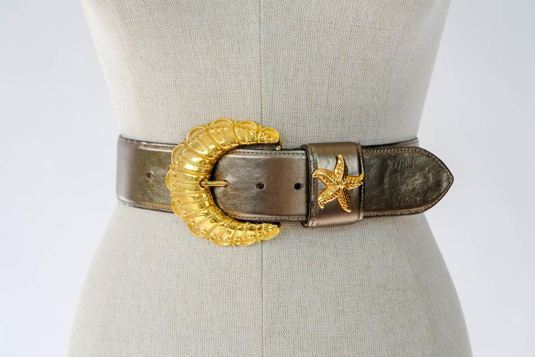 Vintage 80s Metallic Bronze Leather & Chunky Buckle