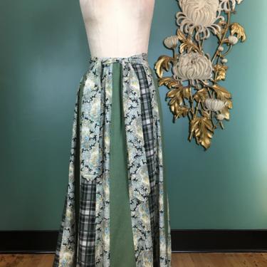 1970s maxi skirt, vintage 70s skirt, patchwork, prairie style, medium, cottagecore, gunne sax style, bohemian skirt, chessa davis, cotton 