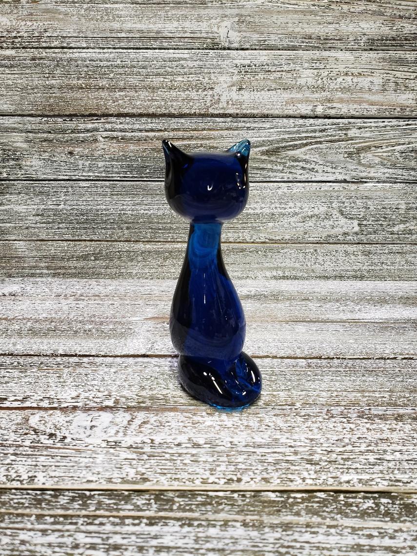 Art And Collectibles Vintage Blue Art Glass Cat Kitten Figurine Collectible Glass Pe