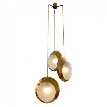 Stilnovo Brass &amp; Textured Glass Three Pendant Light