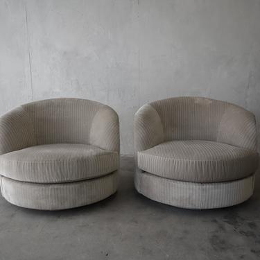 Oversized Pair of Vintage Barrel Swivel Chairs 