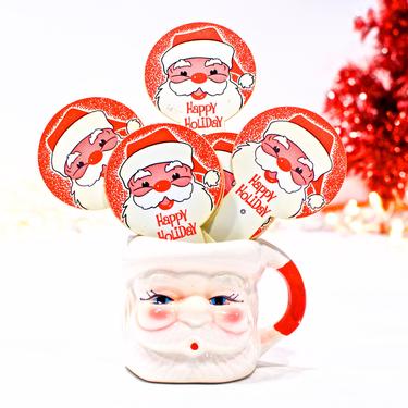 VINTAGE: 10pc Plastic Santa "Happy Holiday" Plant Steaks - Crafts, Pot, Planters, Holiday, Arrangements, Picks, Markers - SKU 15-A2-00010828 
