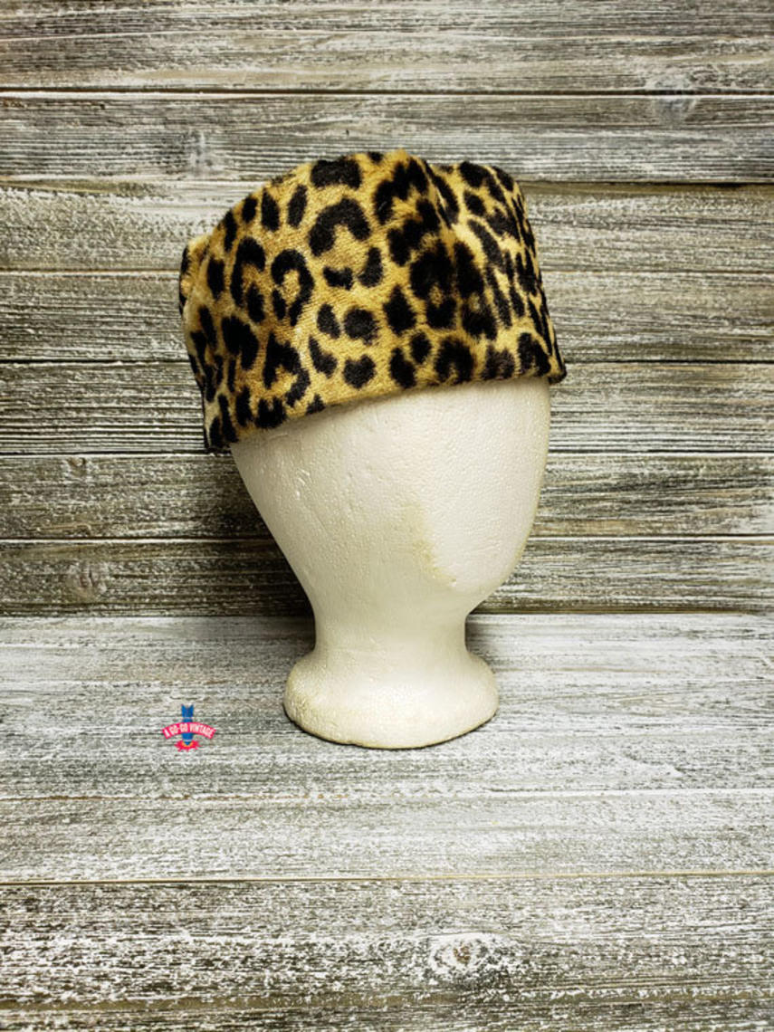 Vintage Leopard Hat, Vintage Pillbox Hat, Jackie O Hat