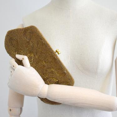 1960s Walborg Brown Beaded Clutch Purse 