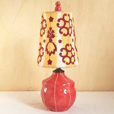 RED bedside table lamp. White stripes. 2 shade options 