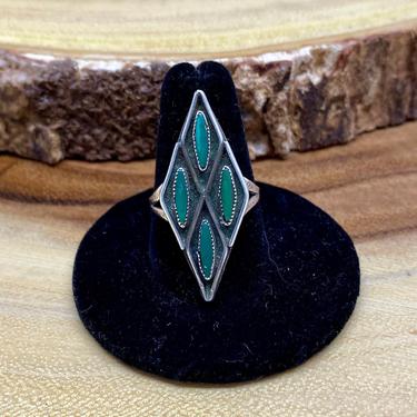 MULTI LOVE Vintage Silver &amp; Turquoise Ring | Vintage Multi Stone Shallow Shadow Box | Native American Navajo Jewelry | Size 8 