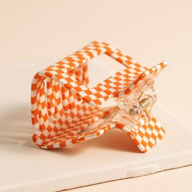 Gingham Print Hair Claw - Orange