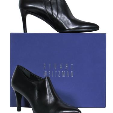 Stuart Weitzman - Black Leather Pointed Toe Heeled "Nappa" Booties Sz 10