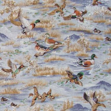 Vintage 70s Mallard Duck Fabric Novelty Print Remnant 1 Yd 