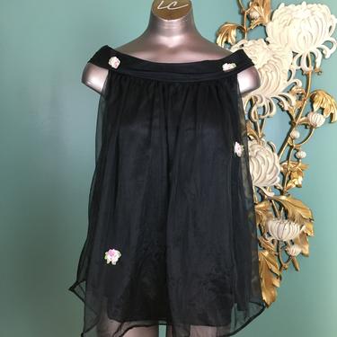 1960s negligée, sheer nylon chiffon, vintage nightie, mini nightgown, pin up style, 60s lingerie, small medium, boudoir, gaymode, mrs maisel 