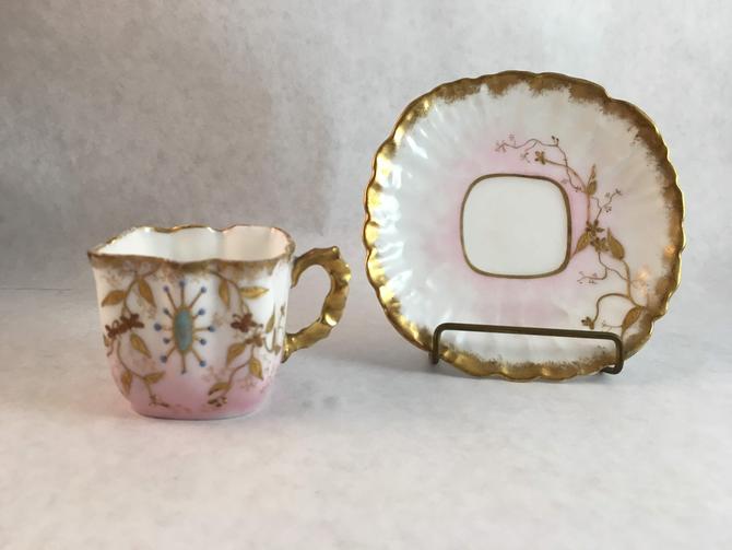 Vintage French Limoges Haviland  The Danbury Mint Floral Demitasse  Espresso Coffee Cup and Saucer Set