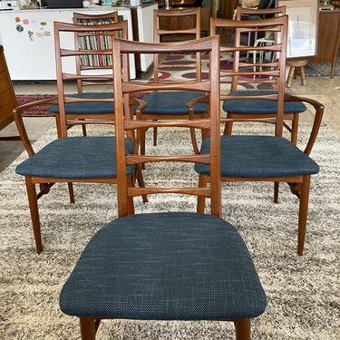 Mid Century Danish Teak Niels Koefoed Hornslet Model Lis Ladder Back Bowtie Dining Chairs