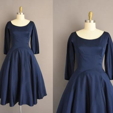vintage 1950s dress | Jonny Herbert Navy Blue Bridesmaid Cocktail Party Full Skirt Dress | Small | 50s vintage dress 