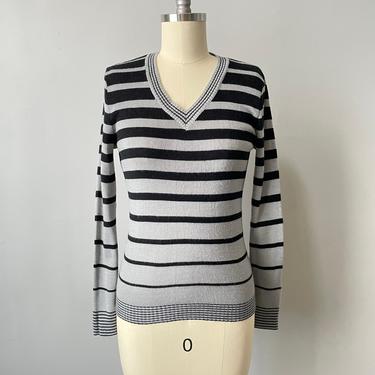 1970s Knit Sweater Striped Fitted Top XS 