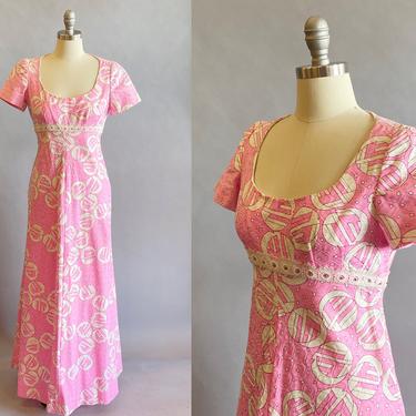 1960s Harmay Maxi Dress / Pink Abstract Maxi Dress / Vintage Designer / Size Small Size Medium Size S/M 