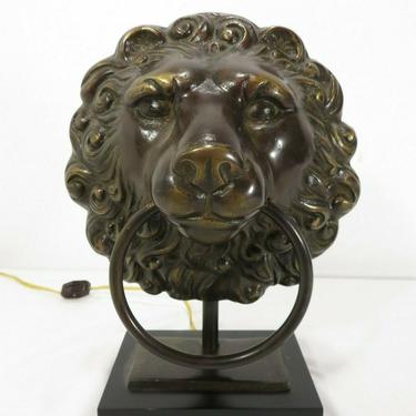 Vtg BRONZE LION GUARDIAN TABLE or DESK LAMP Lighting DOOR KNOCKER Art Sculpture