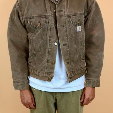 Vintage Carhartt Unisex Denim Flannel Lined Hunting Coat Work Jacket Large XL 